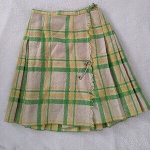 Vintage 60's Plaid Pleated Wool Skirt Y2K Midi